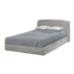 Vista angular en perspectiva de la cama Lior de Scrivania con cabecera tapizada en capitonado de estilo clásico contemporáneo.