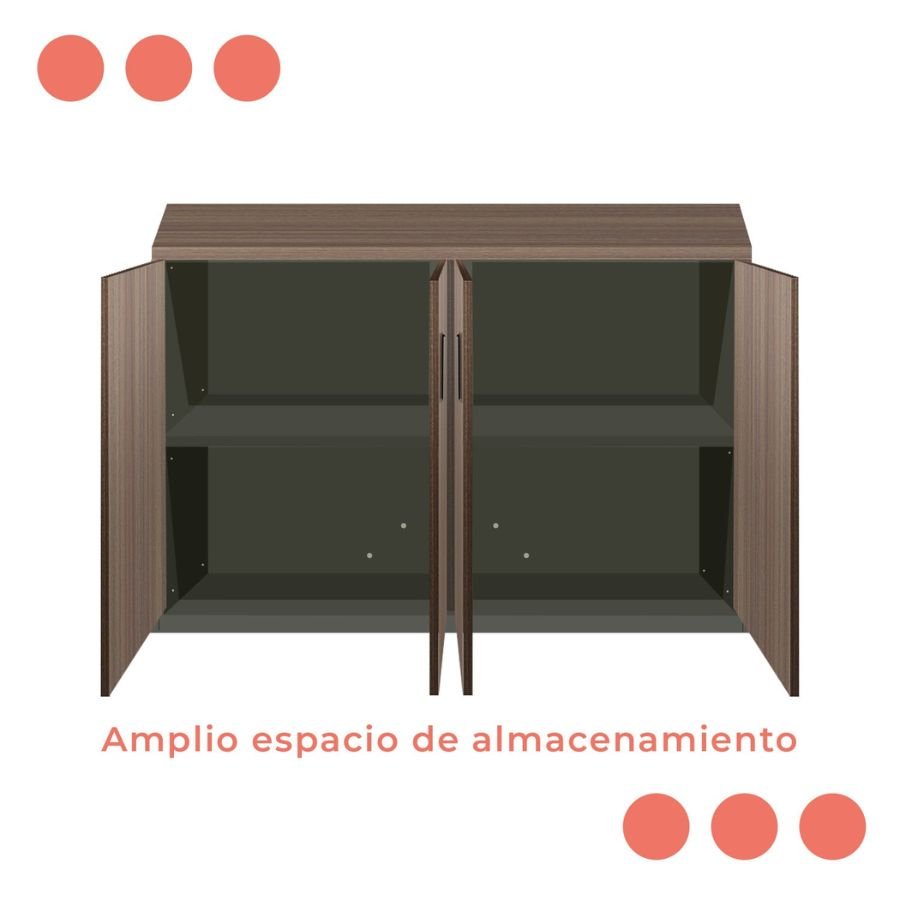CREDENZA ZARINA Vista del amplio espacio de almacenamiento interior de la credenza Zarina en ScrivaniaMx