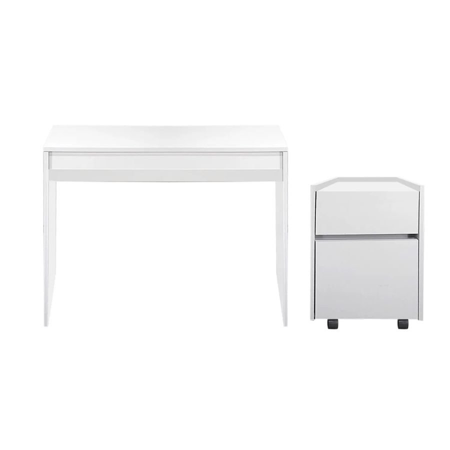 ESCRITORIO ORGANIZADOR TRENTO Escritorio integral Trento en color blanco: mesa de trabajo y cajonera lateral.
