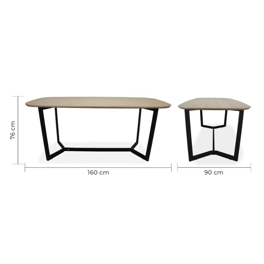 MESA DE COMEDOR CAMBOYA 160X90 Diagrama de dimensiones y medidas mesa Camboya de ScrivaniaMX