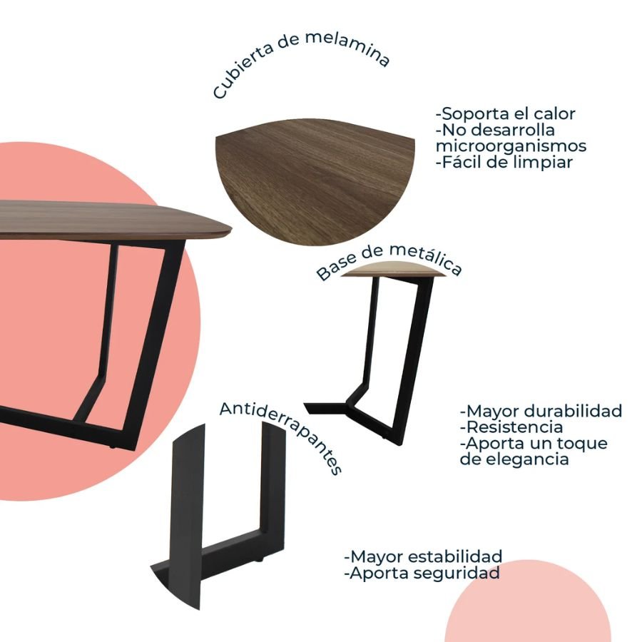 MESA DE COMEDOR CAMBOYA 180X90 Diagrama de ensamble de la mesa Camboya con base metálica ScrivaniaMX