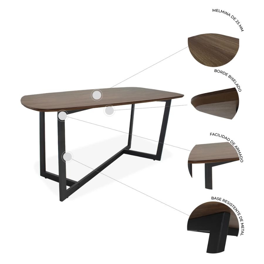 MESA DE COMEDOR CAMBOYA 160X90 Diagrama de componentes y estructura base mesa Camboya ScrivaniaMX