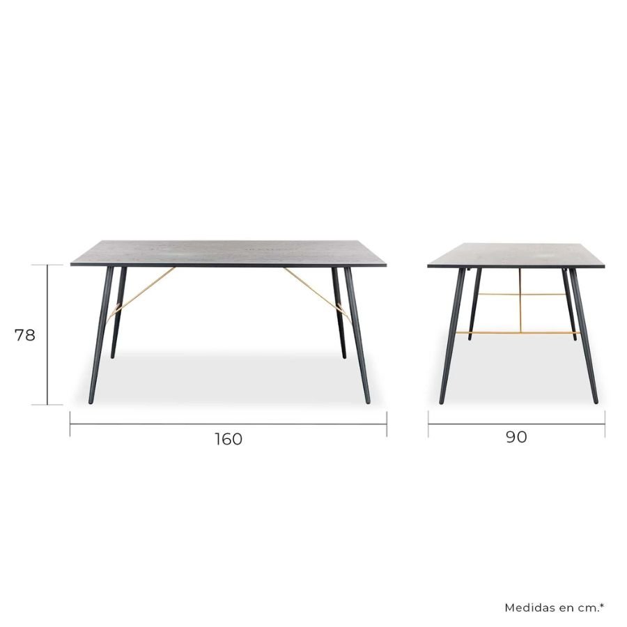 MESA DE COMEDOR SIENA Diagrama de medidas y dimensiones de la mesa de comedor Siena ScrivaniaMX