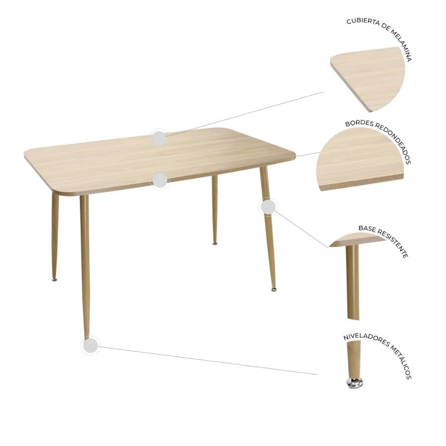 MESA DE COMEDOR TONGA Especificaciones técnicas de la mesa Tonga con cubierta melamina de ScrivaniaMX