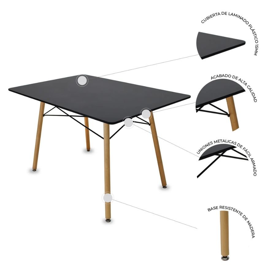 MESA HERMES R Detalles de textura y estructura técnica de la mesa Hermes R negra