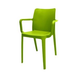 Silla decorativa y para comedor moderna modelo Biella con brazos integrados en un fresco tono verde.