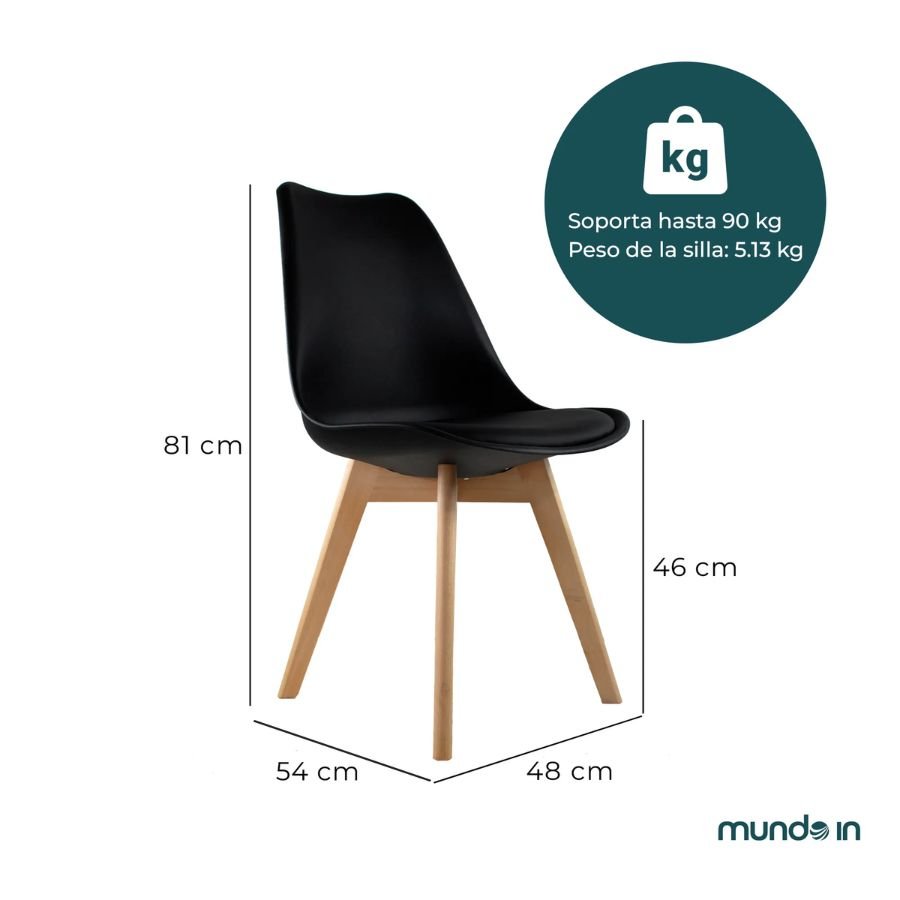 SILLA ESCANDINAVA FRAVELLE Infografía técnica con medidas de 48x54x81 cm de la silla Fravelle negra ScrivaniaMx.