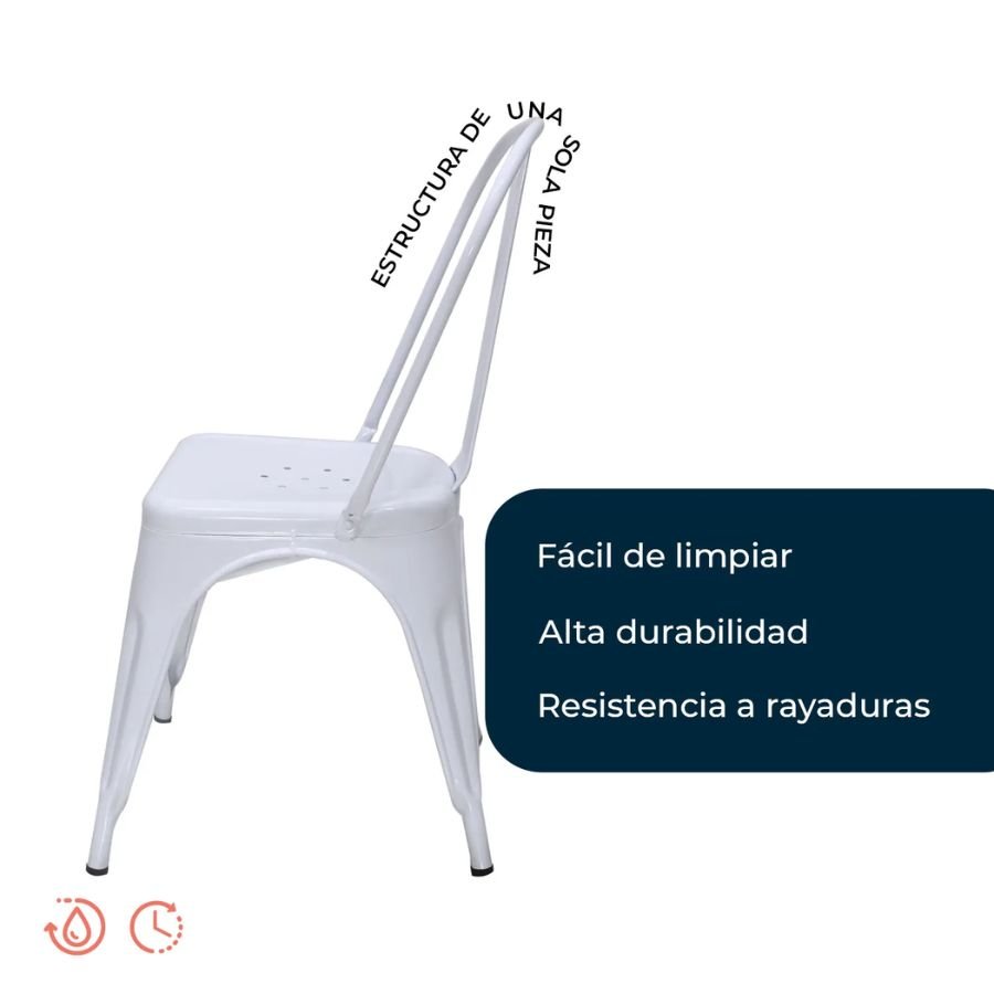 SILLA GANTIK Vista posterior que resalta la estructura de una sola pieza de la silla Gantick blanca ScrivaniaMx.