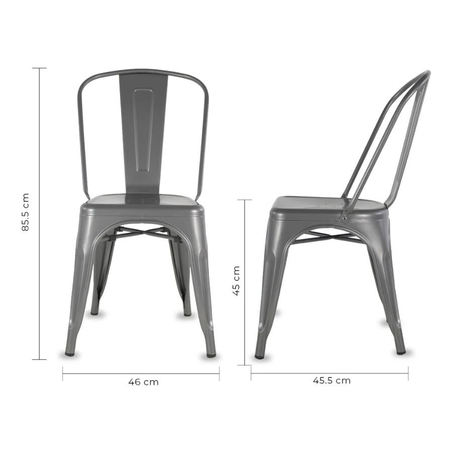 SILLA GANTIK Infografía técnica con medidas de 46x45.5x85.5 cm de la silla Gantick gris ScrivaniaMx.