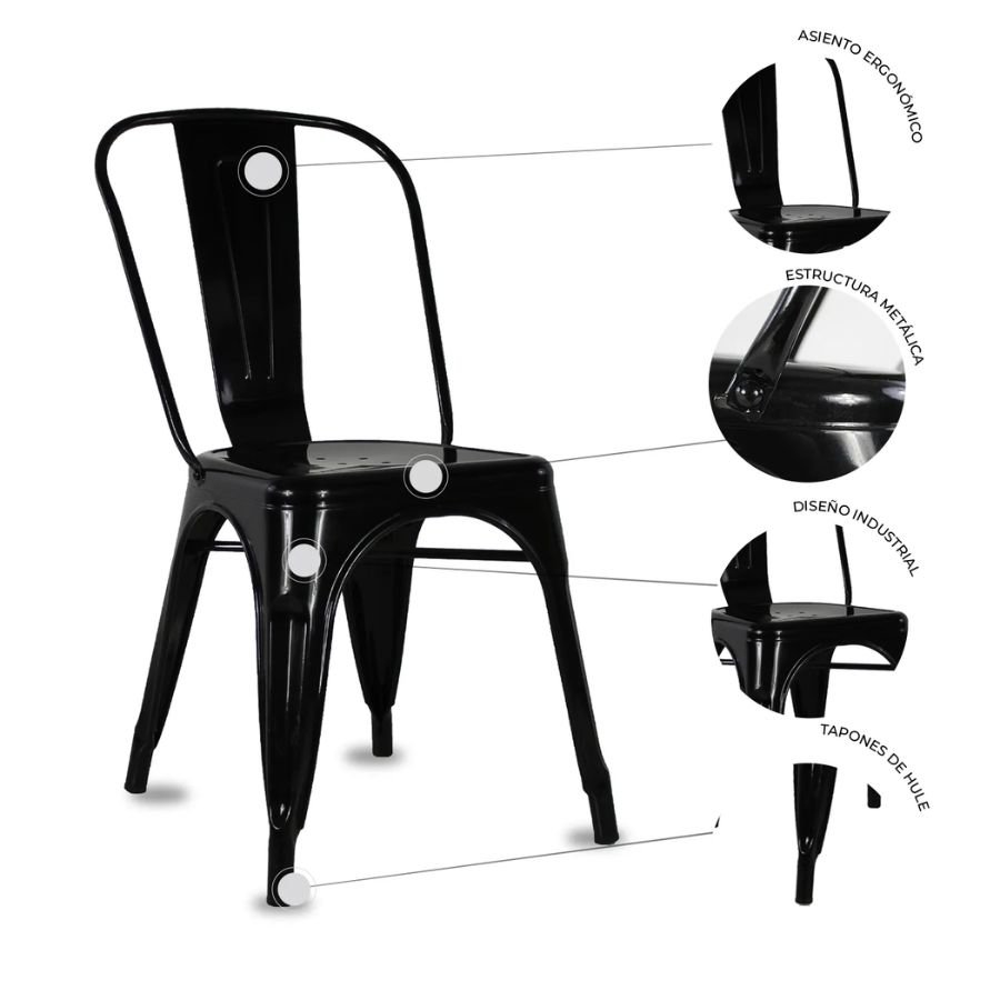 SILLA GANTIK Infografía técnica de componentes y asiento ergonómico de la silla Gantick negra ScrivaniaMx.