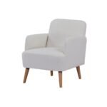 Sillón ocasional moderno modelo Tervani tapizado en tela de terciopelo premium color blanco, vista en perspectiva de tres cuartos.