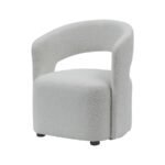 Sillón Vittorio en tela bouclé gris claro con diseño curvo moderno de ScrivaniaMX