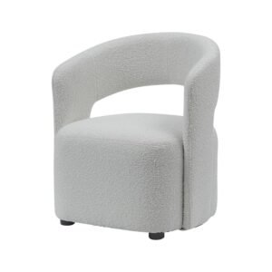 Sillón Vittorio en tela bouclé gris claro con diseño curvo moderno de ScrivaniaMX