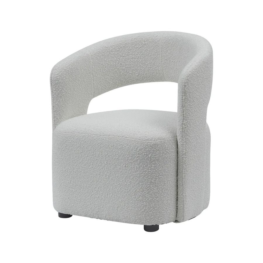 SILLÓN VITTORIO Sillón Vittorio en tela bouclé gris claro con diseño curvo moderno de ScrivaniaMX