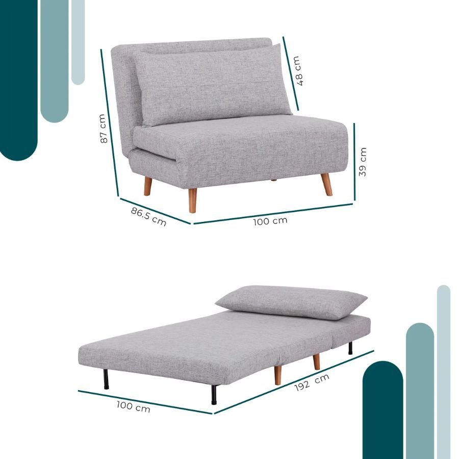 SOFÁ CAMA GEORGIA Diagrama con medidas del sofá cama Georgia de 100 cm de ancho y 192 cm de largo ScrivaniaMx.
