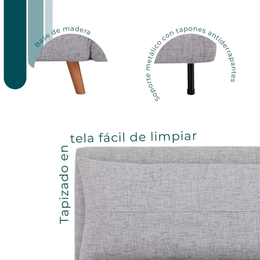 SOFÁ CAMA GEORGIA Textura en detalle de la tela gris de fácil limpieza del sofá cama Georgia ScrivaniaMx.