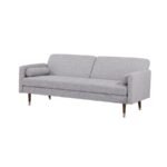 Sofá cama de tres plazas Leccari en tela gris con cojines cilíndricos ScrivaniaMx.