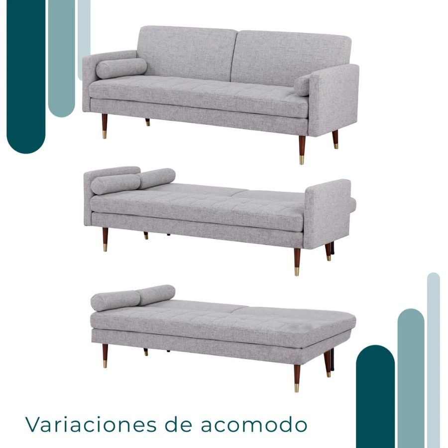 SOFÁ CAMA LECCARI Variaciones de acomodo y posiciones de reclinado del sofá Leccari gris ScrivaniaMx.