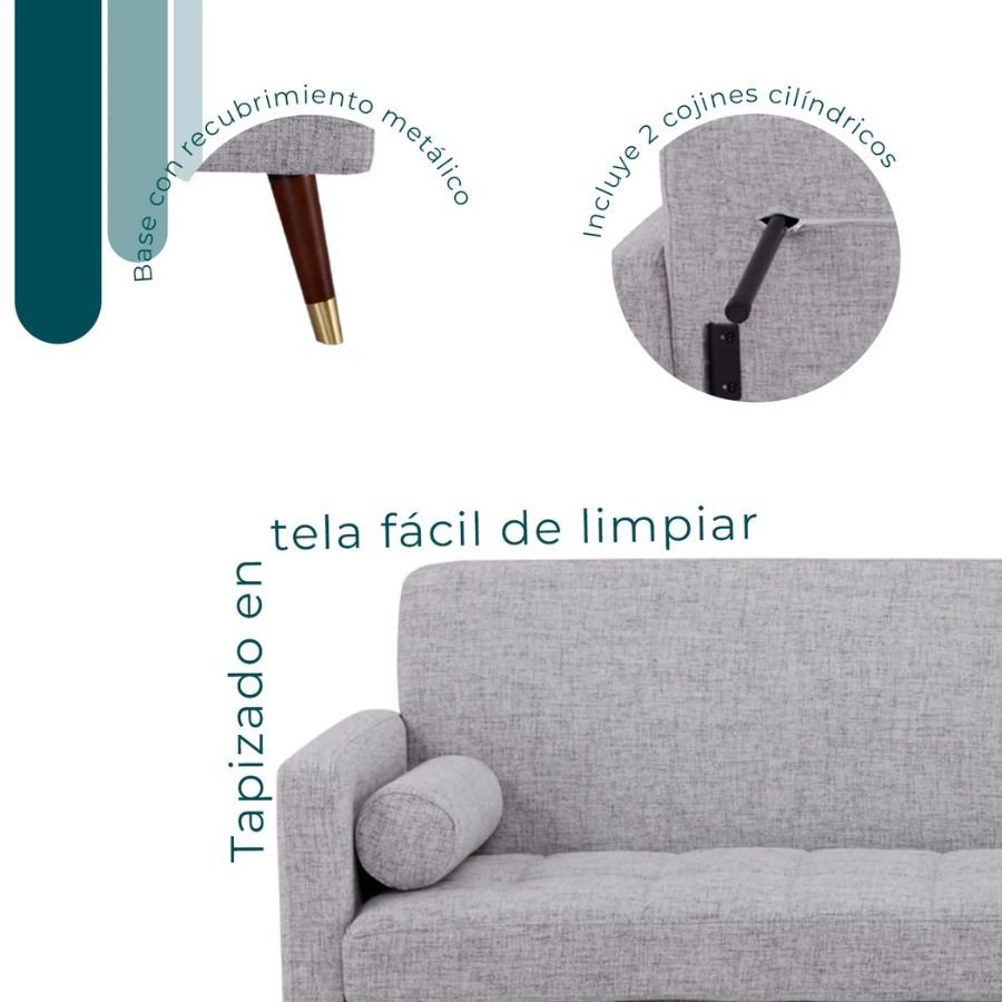 SOFÁ CAMA LECCARI Detalle macro de la tela gris de fácil limpieza del sofá Leccari ScrivaniaMx.