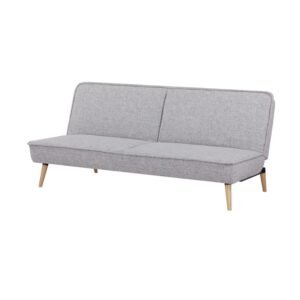 Sofá cama de dos cuerpos Novelle en tela lisa color gris con patas de madera ScrivaniaMx.