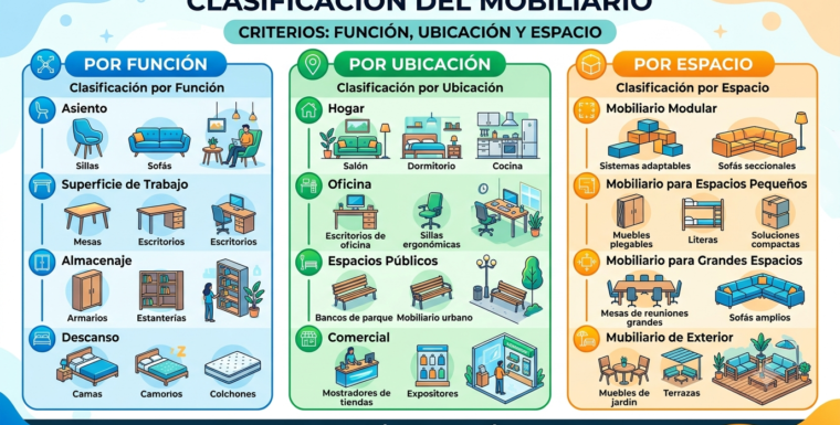 Clasificación del Mobiliario: Función, Ubicación y Espacio