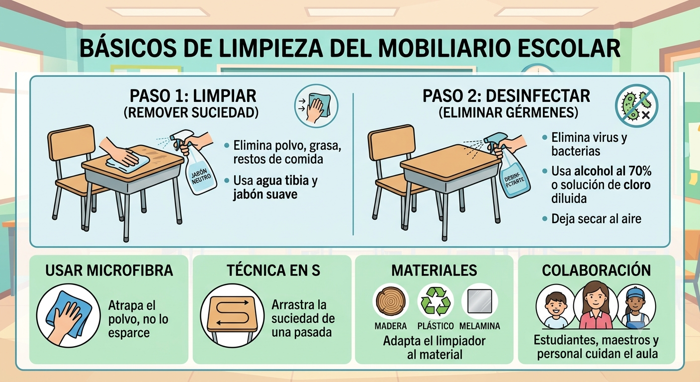 Limpieza Rápida y Eficiente del Mobiliario Escolar Básicos de limpieza del mobiliario escolar