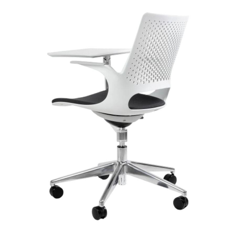 SILLA HEISS C/PALETA Silla ergonómica Heiss gris vista trasera con respaldo perforado ScrivaniaMx